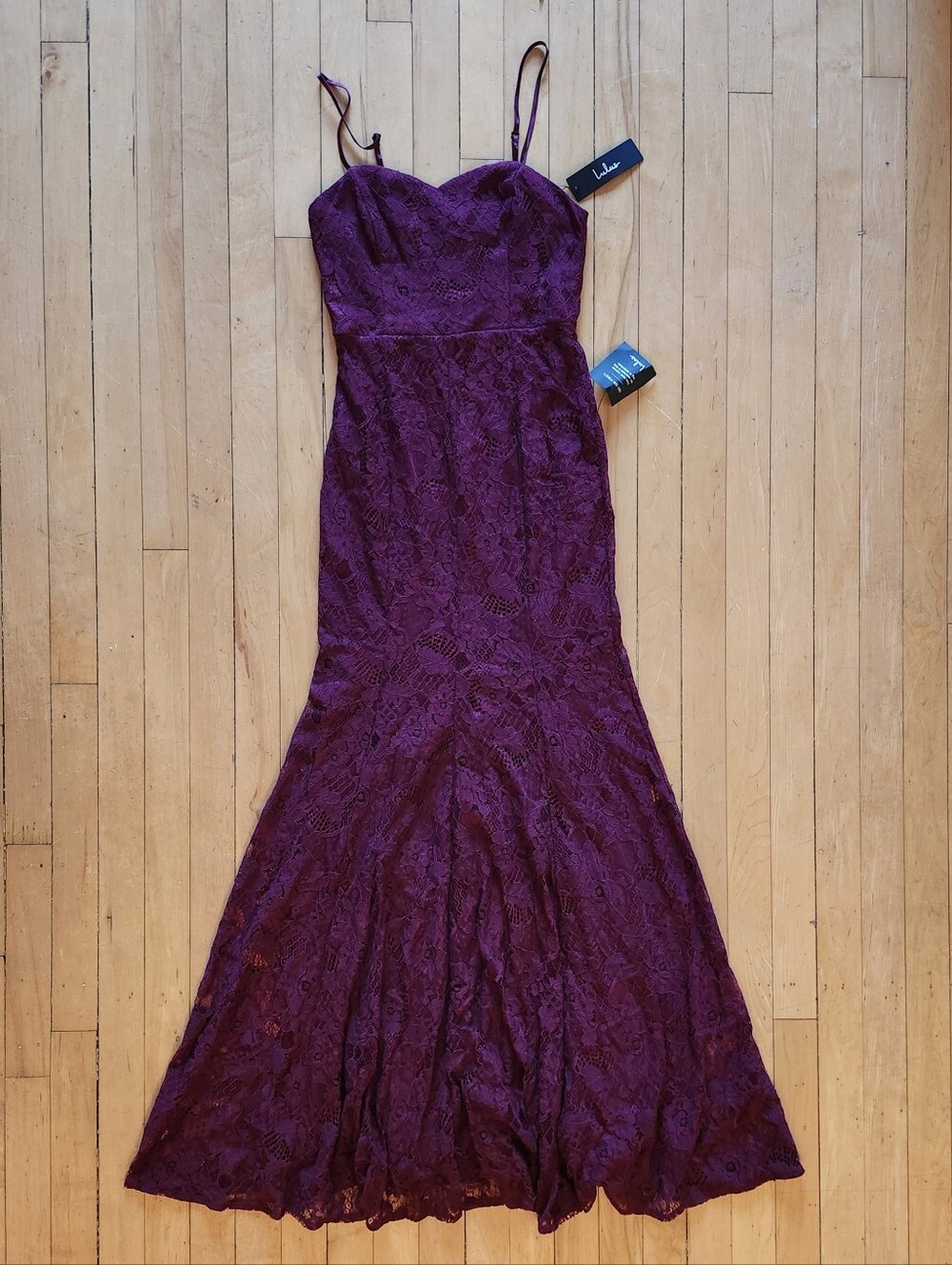 Lulus Wine Lace Mermaid Dress, Size S